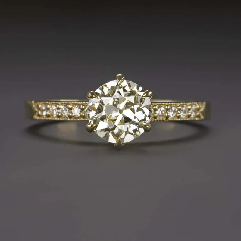 Ladies Engagement Rings Petite Halo-1.10ct OLD EUROPEAN CUT DIAMOND ENGAGEMENT RING 18k YELLOW GOLD VINTAGE 1 CARAT