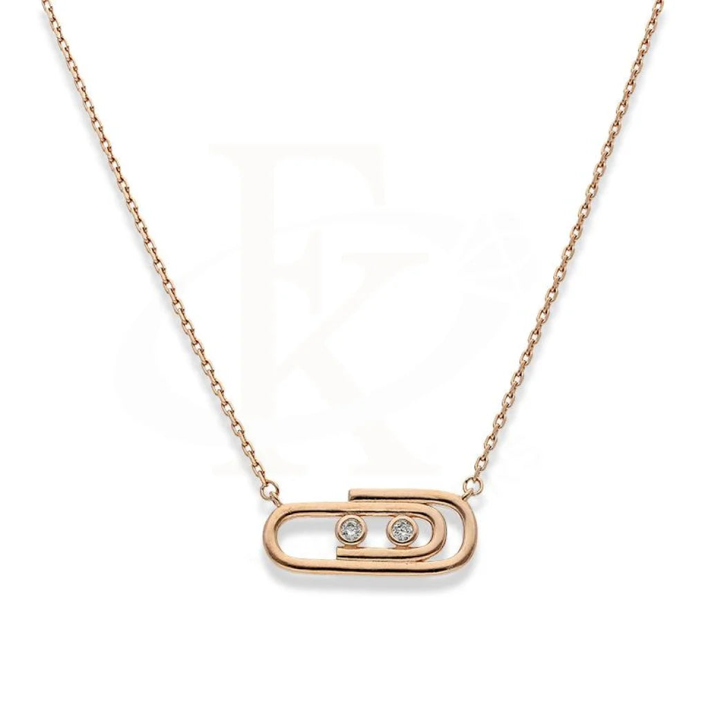 Vibrant Necklaces -Sterling Silver 925 Rose Gold Plated Paper Clip Shaped Necklace - FKJNKLSL2194