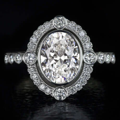 Ladies Engagement Rings Cross Design-2 CARAT LAB CREATED DIAMONG ENGAGEMENT RING VINTAGE INSPIRED STYLE HALO PLATINUM