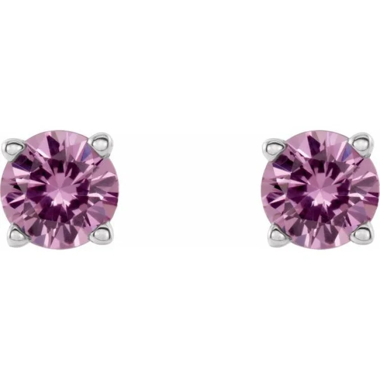 Ladies Earrings with Diopside-14K White 4 mm Natural Pink Sapphire Stud Earrings