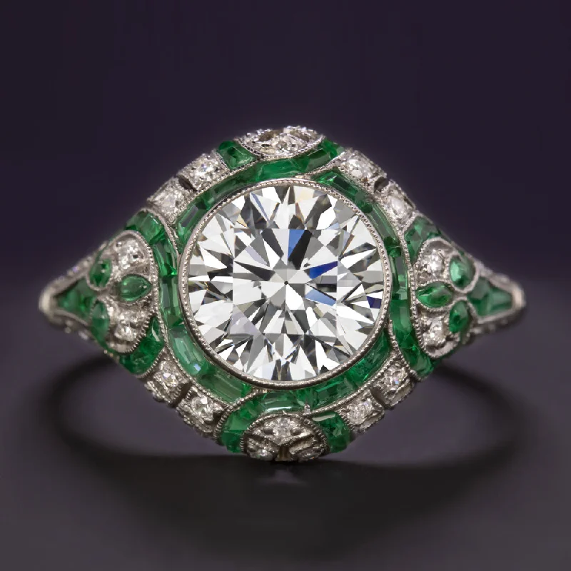 Ladies Engagement Rings with Malachite-1.84ct CERTIFIED DIAMOND EMERALD ENGAGEMENT RING G-H VS1 VINTAGE STYLE PLATINUM