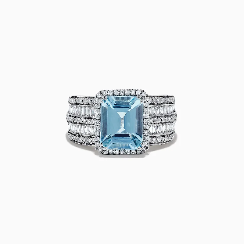 Ladies Rings Vintage Style-Aquarius 14K White Gold Diamond and Aquamarine Ring