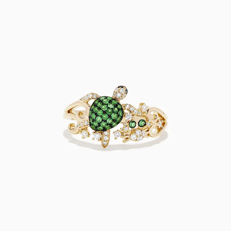 Ladies Rings with Phenakite-Seaside 14K Yellow Gold Tsavorite and Diamond Turtle Ring