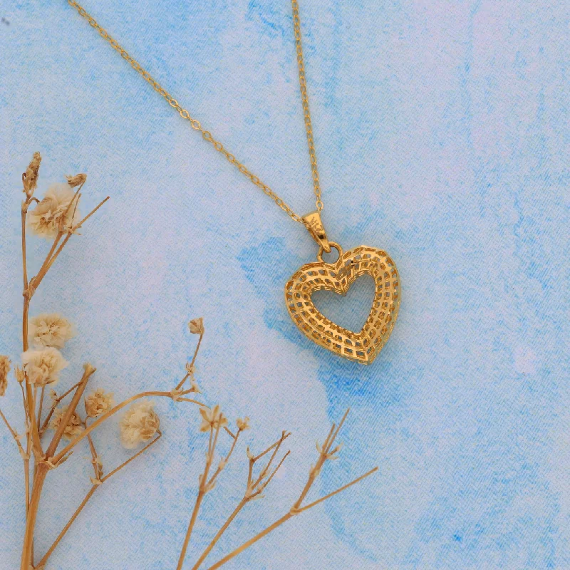 Statement Necklaces -Gold Hallow Heart Shaped Necklace 21KT - FKJNKL21KM9330