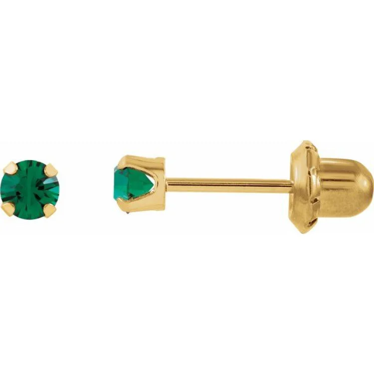 Ladies Earrings Flower Shape-14K Yellow Imitation Emerald Inverness® Piercing Earrings