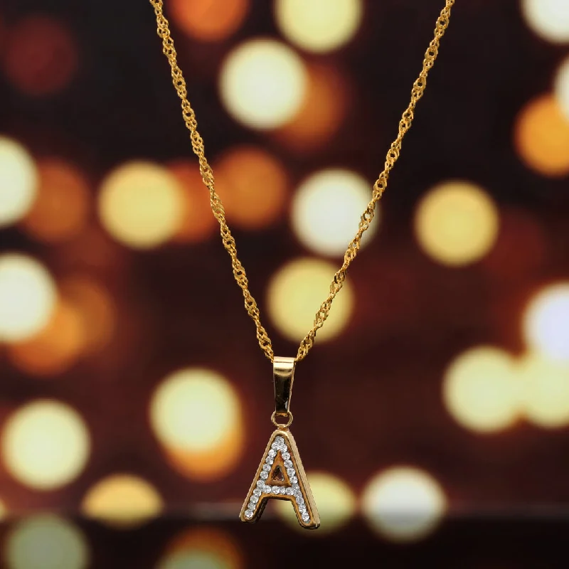 Courage Necklaces -Gold Necklace (Chain with A Shaped Alphabet Letter Pendant) 18KT - FKJNKL18K9407