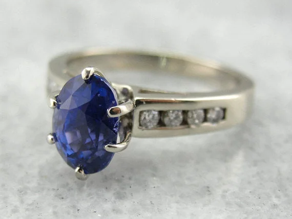 Ladies Engagement Rings Wide Band-Outstanding Blue Sapphire and Diamond Engagement Ring