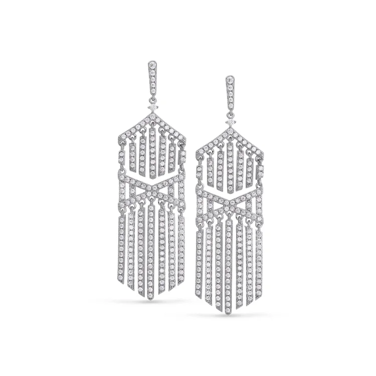 Ladies Earrings with Muscovite-Platinum Finish Sterling Silver Micropave Cascade Earrings with Simulated Diamonds