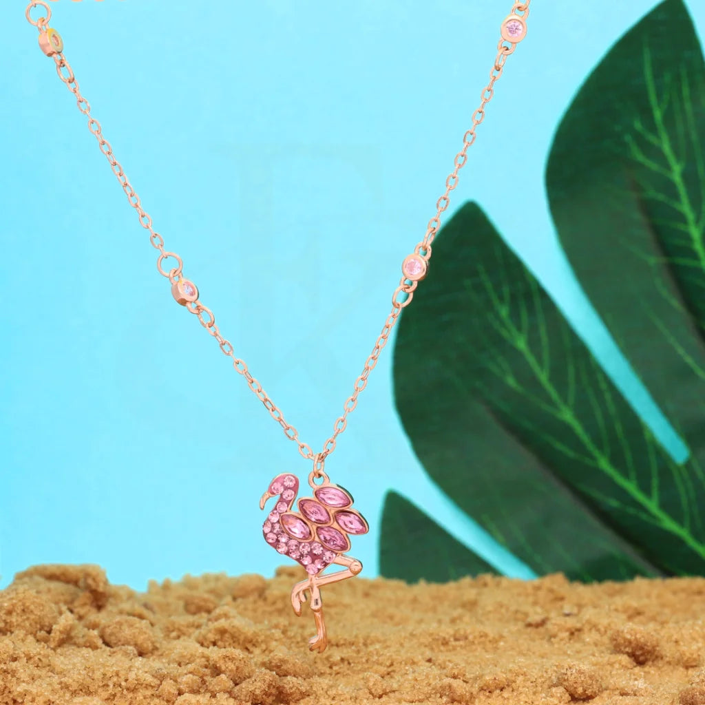 Rope Necklaces -Sterling Silver 925 Delicate Rhinestone Pink Flamingo Bird Necklace - FKJNKLSL8582