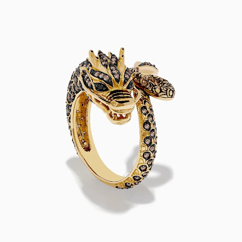 Ladies Rings Affordable Price-Safari 14K Yellow Gold Brown Diamond Dragon Ring