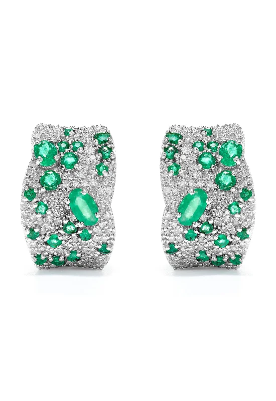 Ladies Earrings for Mentors-Brasilica 14K White Gold Emerald and Diamond Earrings, 2.85 TCW