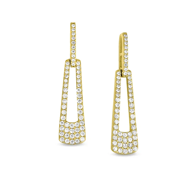 Ladies Earrings Matte Finish-Gold Finish Sterling Silver Micropave Door Knocker Earrings with Simulated Diamonds