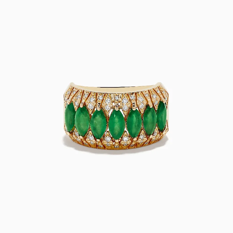 Ladies Rings Thin Stack-Brasillica 14K Yellow Gold Emerald and Diamond Ring