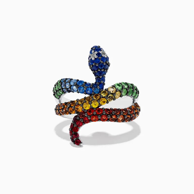 Ladies Rings Anchor Design-925 Safari Sterling Silver Multi Sapphire Snake Ring