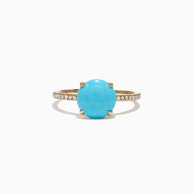 Ladies Rings Crown Shape-14K Yellow Gold Turquoise Diamond Ring, 1.40 TCW