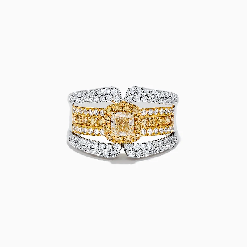 Ladies Rings with Andalusite-14K Two Tone Gold Yellow Diamond Statement Ring 1.71 TCW