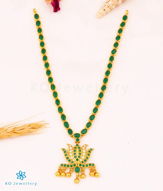 Rope Necklaces -The Abja Silver Kempu Necklace (Green)