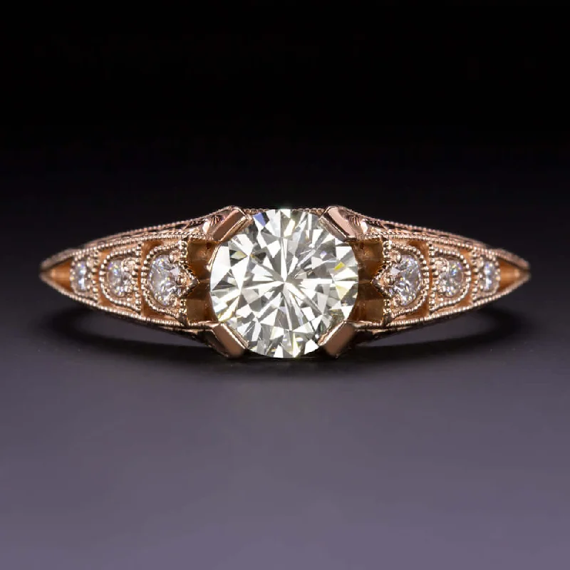 Ladies Engagement Rings with Danburite-1 CARAT NATURAL DIAMOND ENGAGEMENT RING VINTAGE STYLE ROSE GOLD ART DECO STYLE