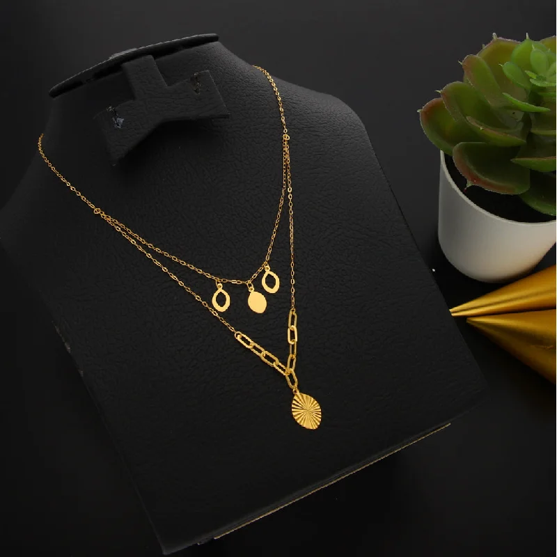 Christmas Necklaces -Gold Double Layered Necklace (Chain With Leaf Shaped Pendant) 21KT - FKJNKL21KM9892