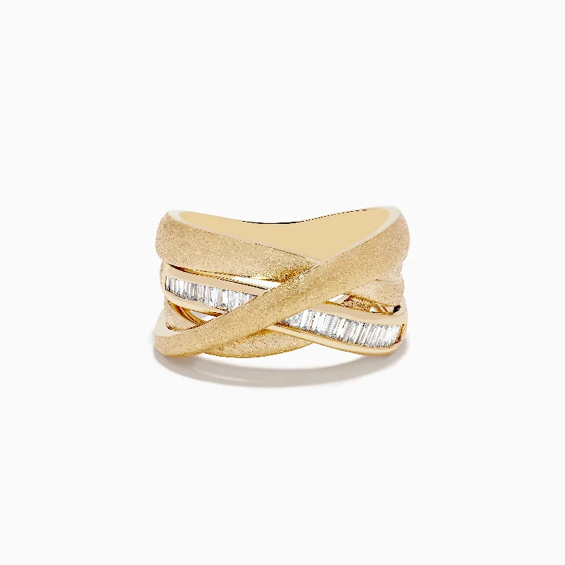 Ladies Rings Luxury Brand-D'Oro 14K Brushed Yellow Gold Diamond Crossover Ring 0.39 TCW