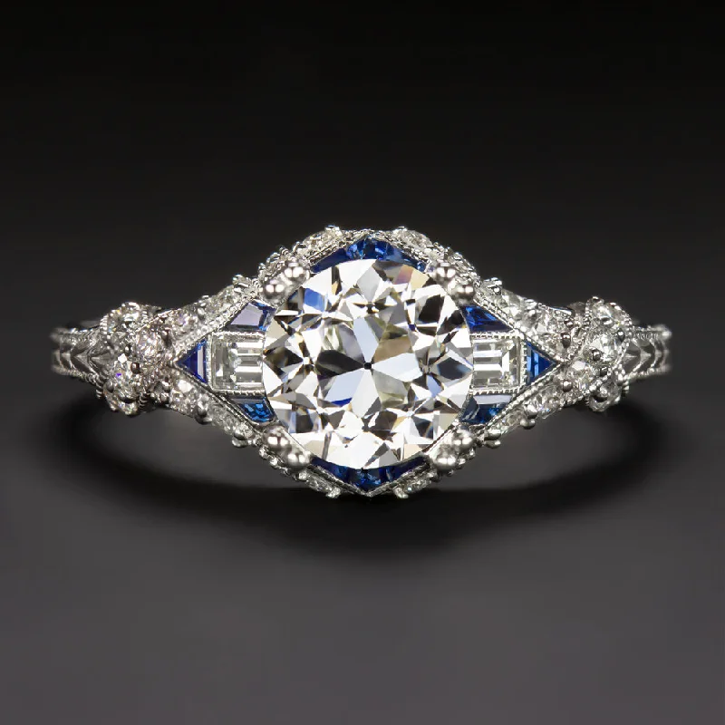 Ladies Engagement Rings with Kornerupine-1.32ct GIA CERT OLD EUROPEAN CUT DIAMOND ENGAGEMENT RING SAPPHIRE VINTAGE STYLE