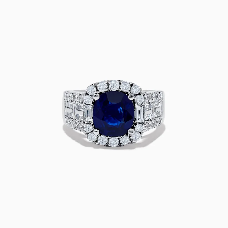 Ladies Rings with Uvarovite-Hematian 18K White Gold Blue Sapphire and Diamond Ring