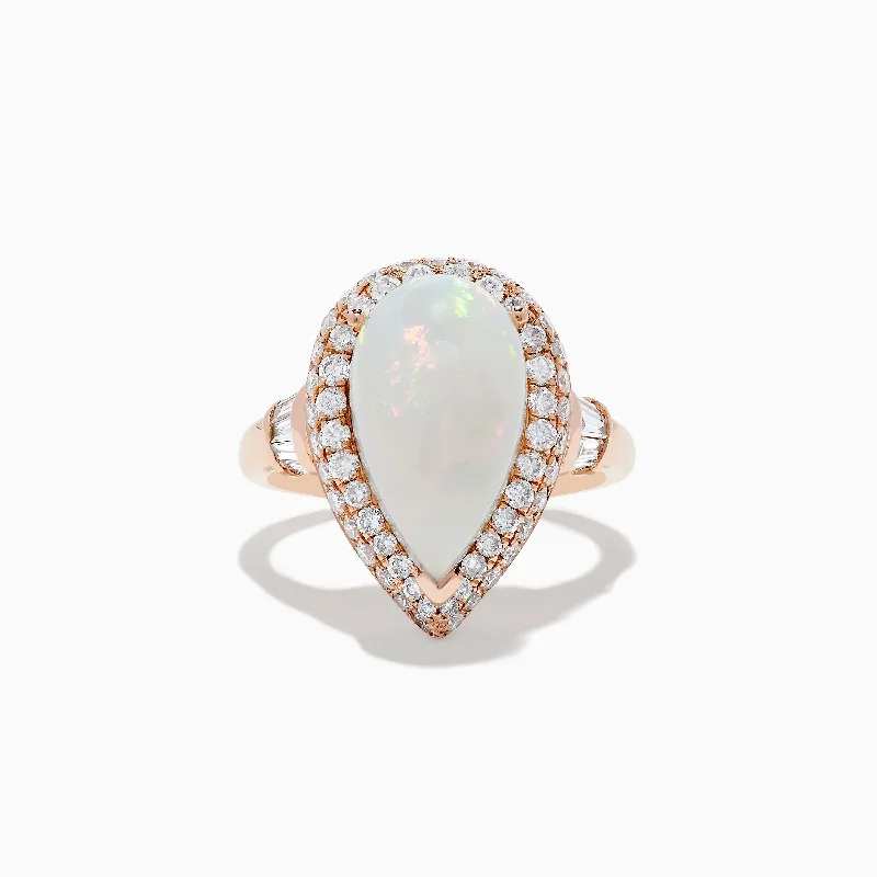 Ladies Rings with Enstatite-Aurora 14K Rose Gold Opal and diamond Pear Shaped Ring