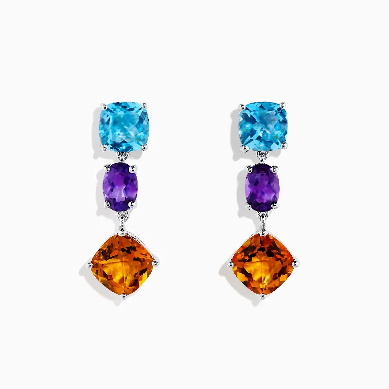 Ladies Earrings with Citrine-Mosaic 925 Sterling Silver Multi Gemstone Earrings