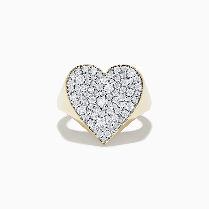 Ladies Rings with Sodalite-D'Oro 14k Yellow Gold Pave Heart Diamond Statement Ring