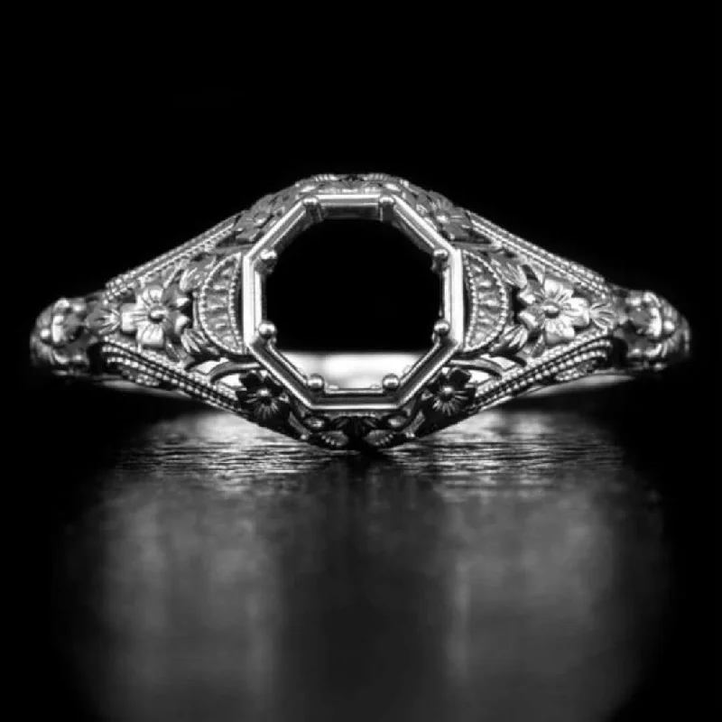 Ladies Engagement Rings with Idocrase-FILIGREE ART DECO VINTAGE STYLE SEMI-MOUNT 14K ENGAGEMENT RING SETTING SOLITAIRE