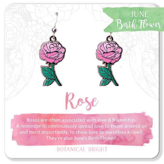 Ladies Earrings with Sugilite-Botanical Bright Dangle Earrings - Pink Rose*