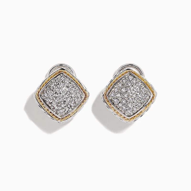 Ladies Earrings for Casual Wear-925 Sterling Silver & 18K Gold Diamond Earrings, 0.21 TCW