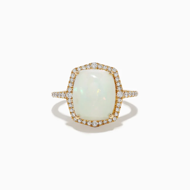 Ladies Rings Fashion Trend-Aurora 14K Yellow Gold Opal and Diamond Ring