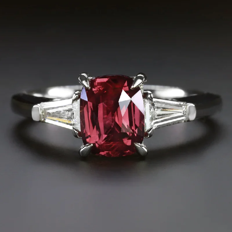 Ladies Engagement Rings with Taaffeite-1.77ct RUBY DIAMOND ENGAGEMENT RING PLATINUM GIA CERTIFIED 3 STONE CUSHION SHAPE